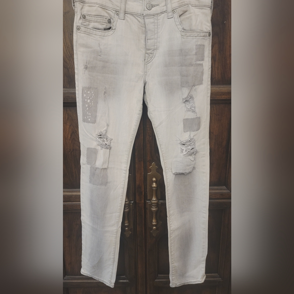 True Religion Light Gray Patchwork Skinny Jeans 34x30 - Picture 2 of 6